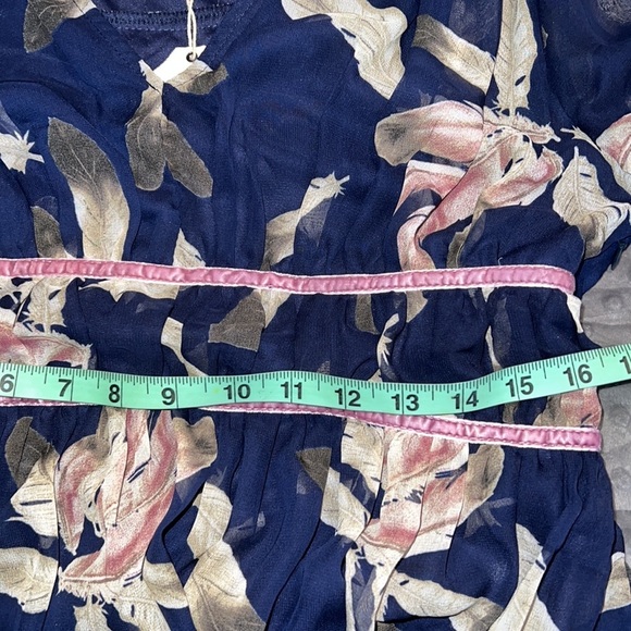 ENTRO large womens feather print ruched empire waist with lavender velvet trim - Picture 5 of 14